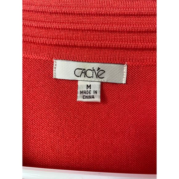 Cache Red Coral Ribbed Jacket M Wool Blend Zip Mod Retro Career Bold Minimalist - Picture 4 of 7